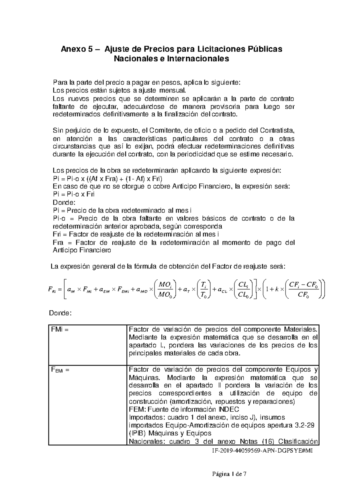 Formulas RDP - Ensayo - Anexo 5 – Ajuste de Precios para Licitaciones ...