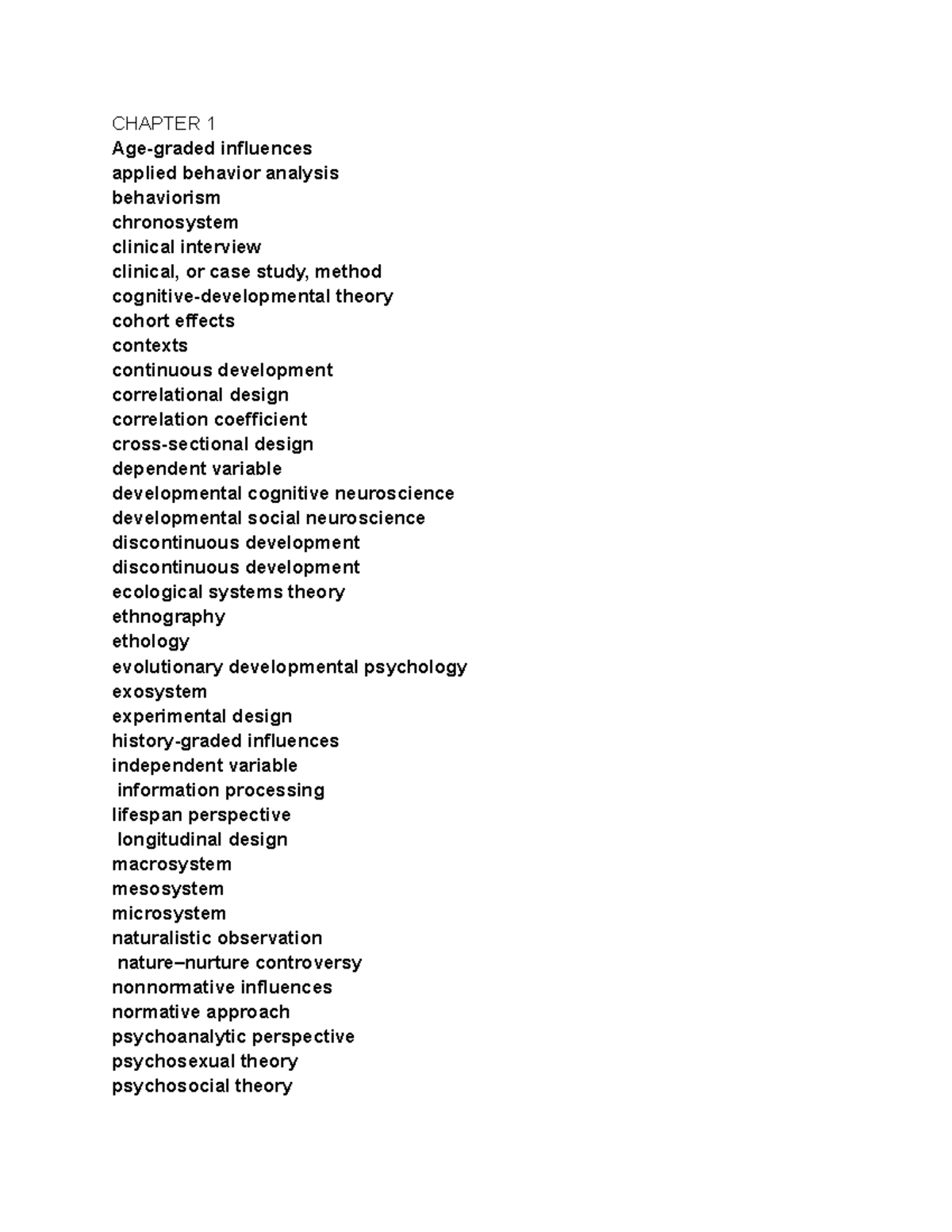 Exam 1 terms textbook material CHAPTER 1 Agegraded influences