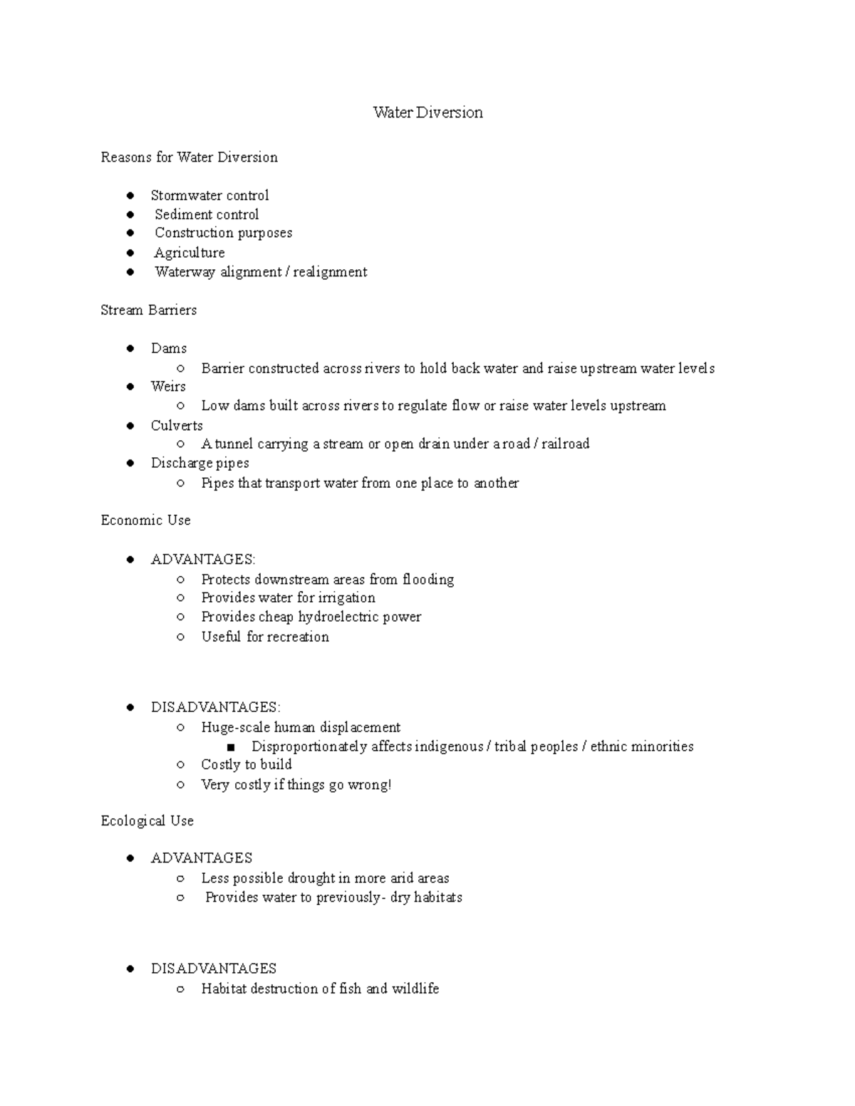 Water Diversion Lecture notes 25 Water Diversion Reasons for Water Diversion Stormwater