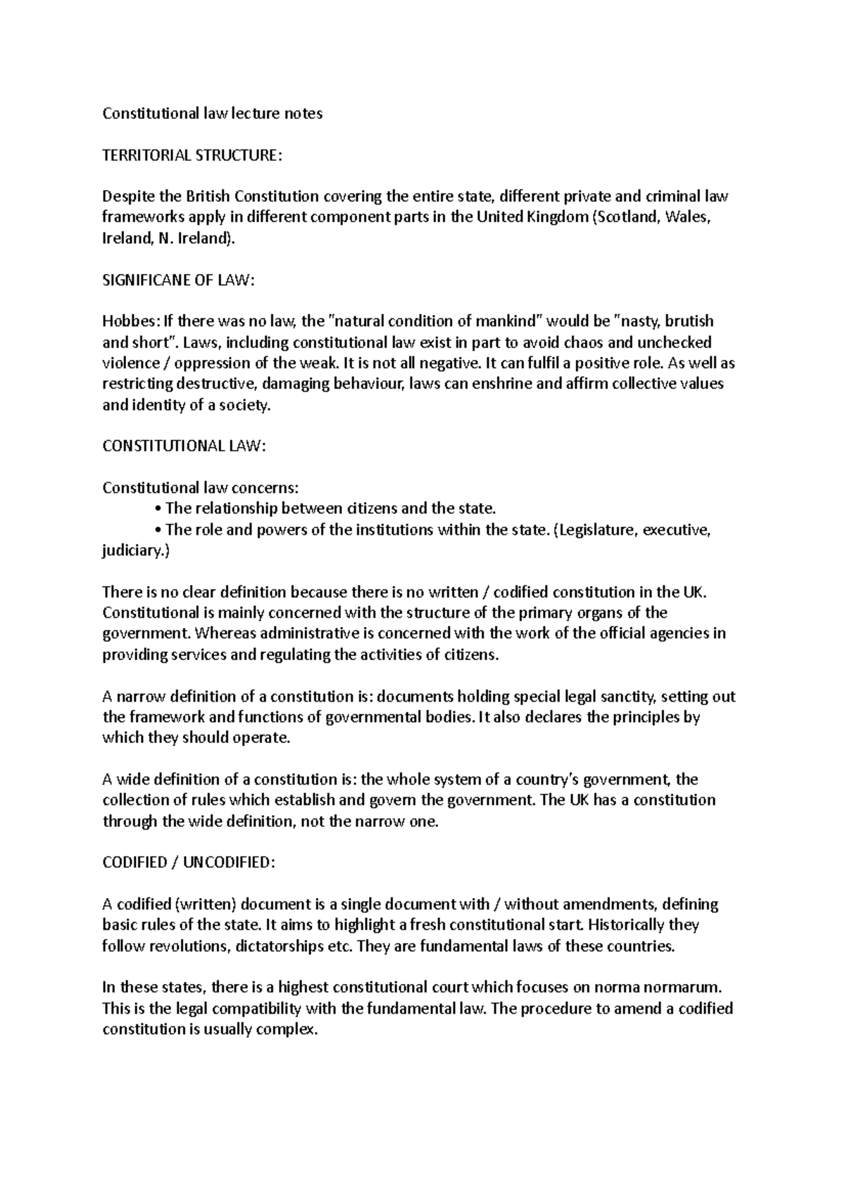Constitutional law lecture notes - Constitutional law lecture notes ...