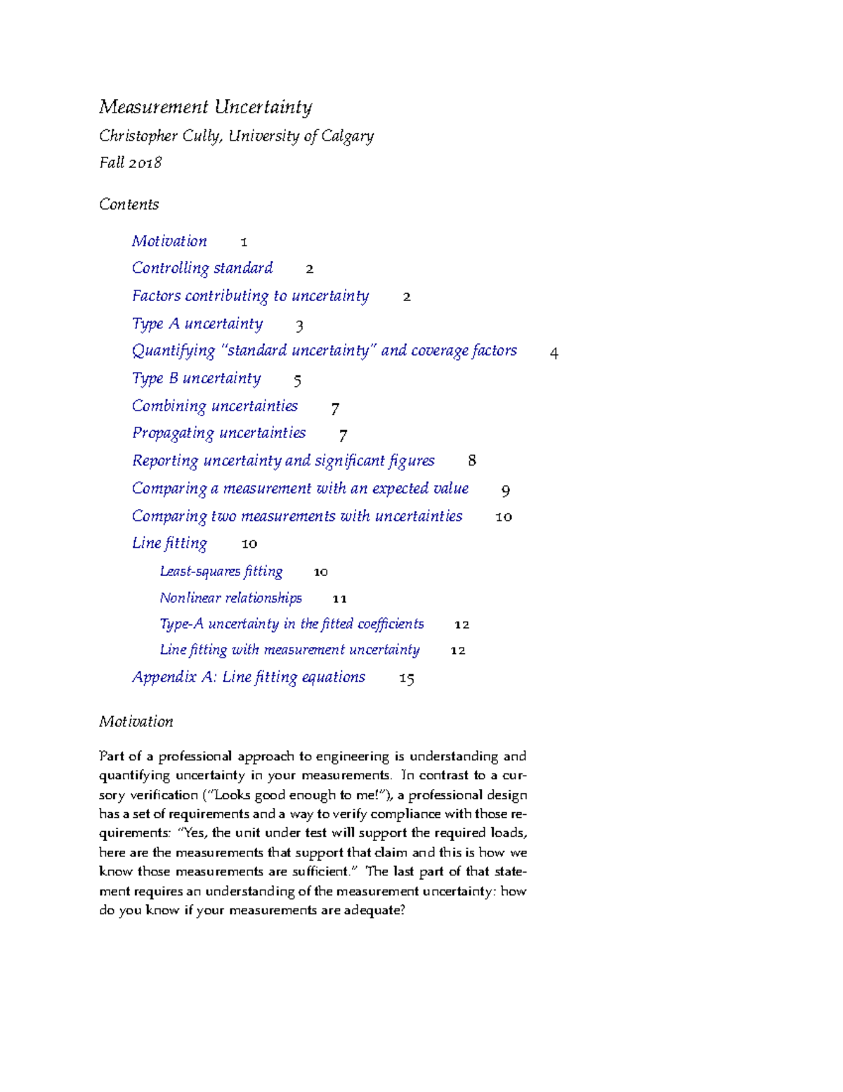 Measurement Uncertainty PHYS 365 369 - Christopher Cully, University of ...