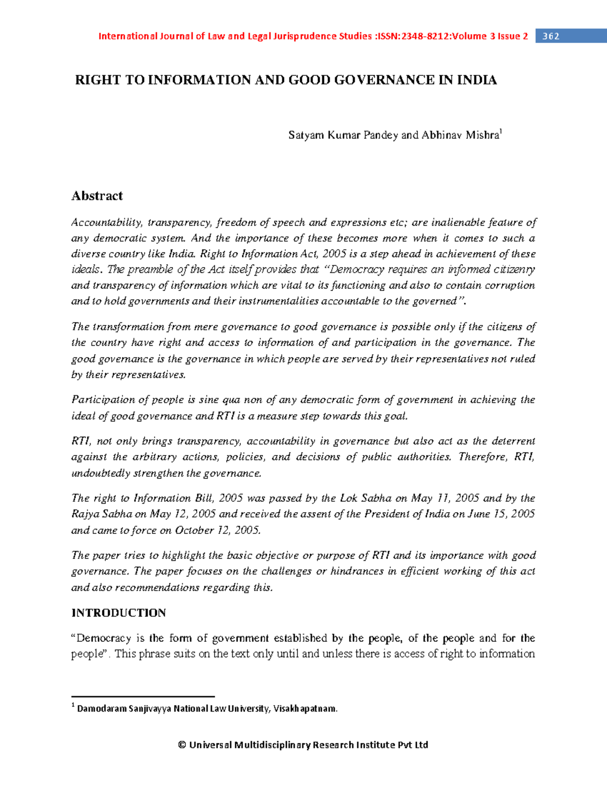 RTI and Good Governance - RIGHT TO INFORMATION AND GOOD GOVERNANCE IN ...