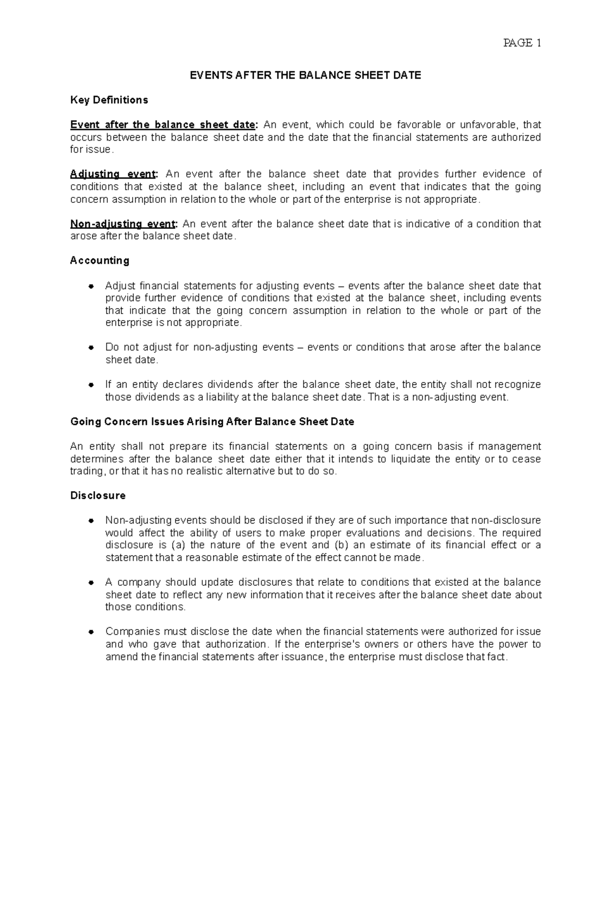 Events after the balance sheet date and related party - PAGE 1 EVENTS ...