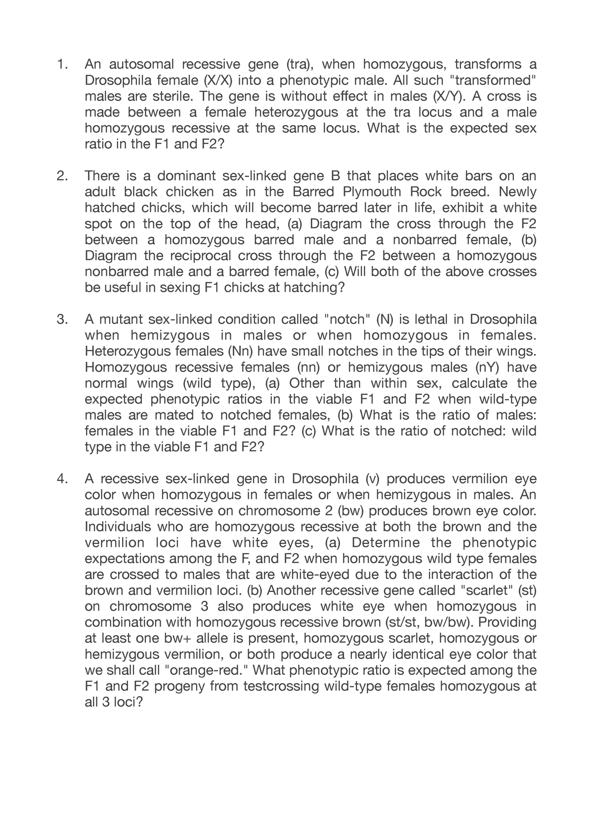 Practice Problems In Sex Linked Inheritance An Autosomal Recessive Gene Tra When Homozygous