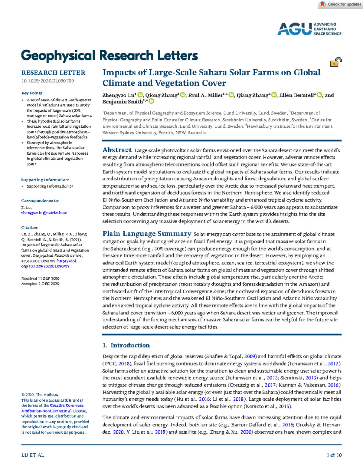 Impacts of Large-Scale Solar Farms - 1. Introduction Despite the rapid ...