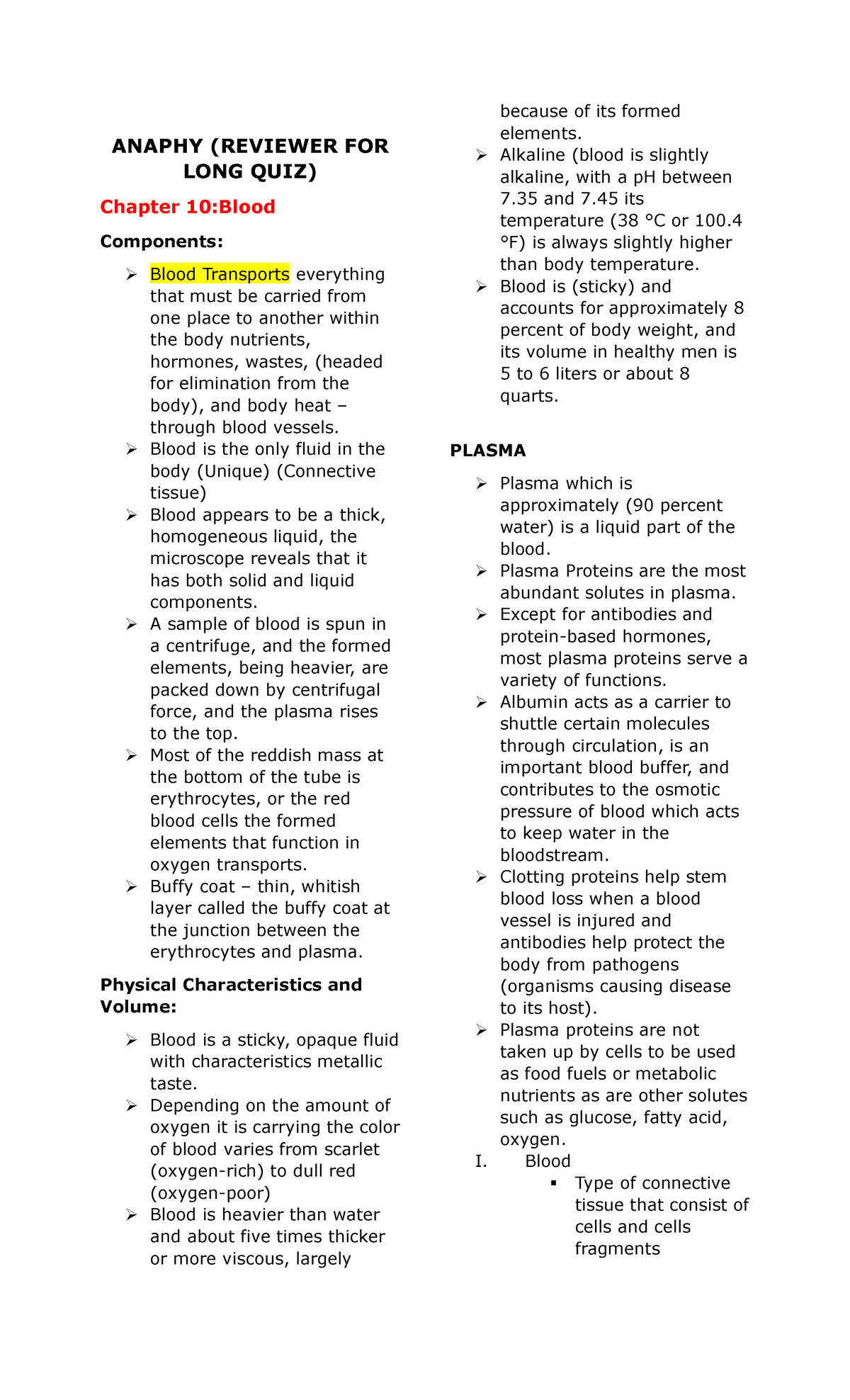 Anaphy Reviewer - Summary Anatomy And Physiology - ANAPHY (REVIEWER FOR ...