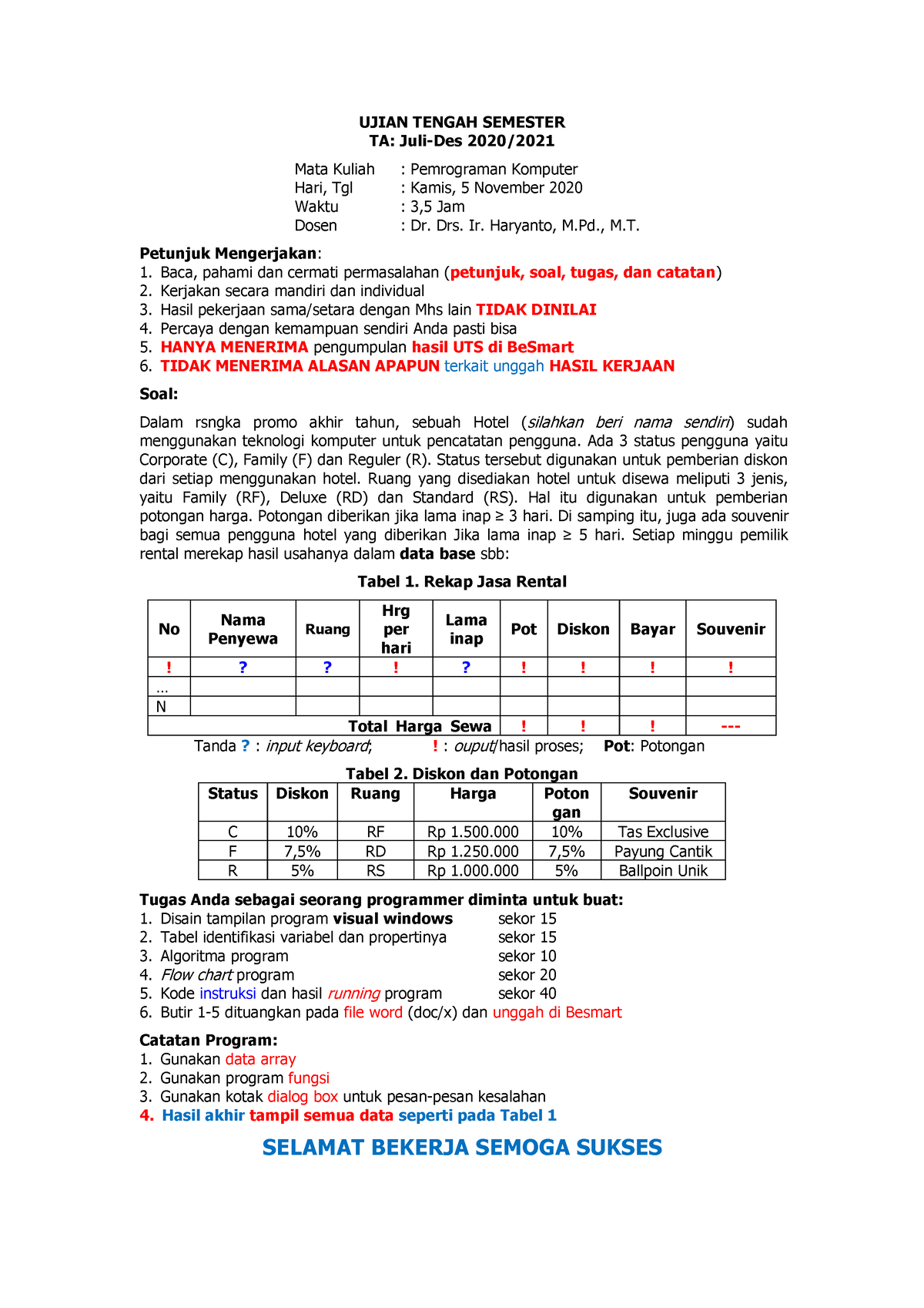 UTS - Soal Soal - UJIAN TENGAH SEMESTER TA: Juli-Des 2020/ Mata Kuliah ...