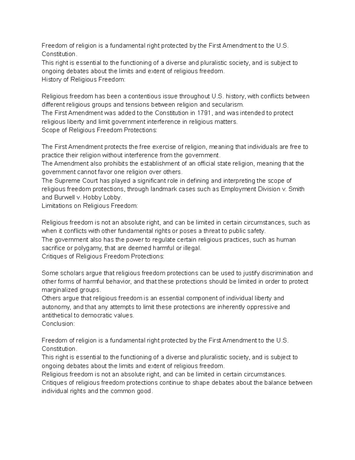 Freedom of Religion Constitution. This right is essential to the