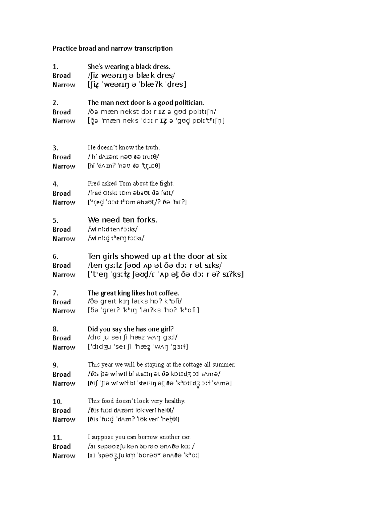 Extra Practice broad and narrow transcription key - Practice broad and ...