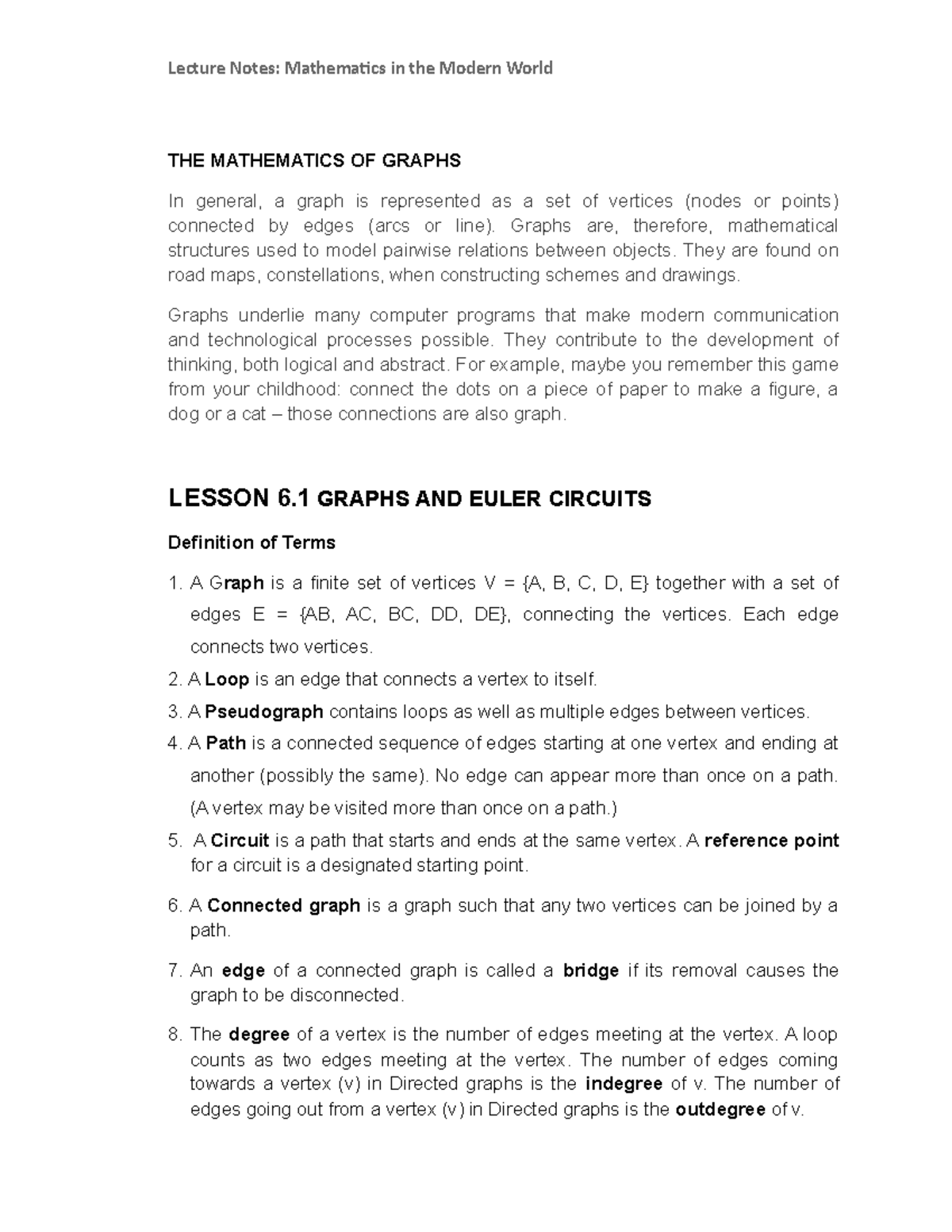 Lecture Notes- The Mathematics of Graphs - THE MATHEMATICS OF GRAPHS In ...