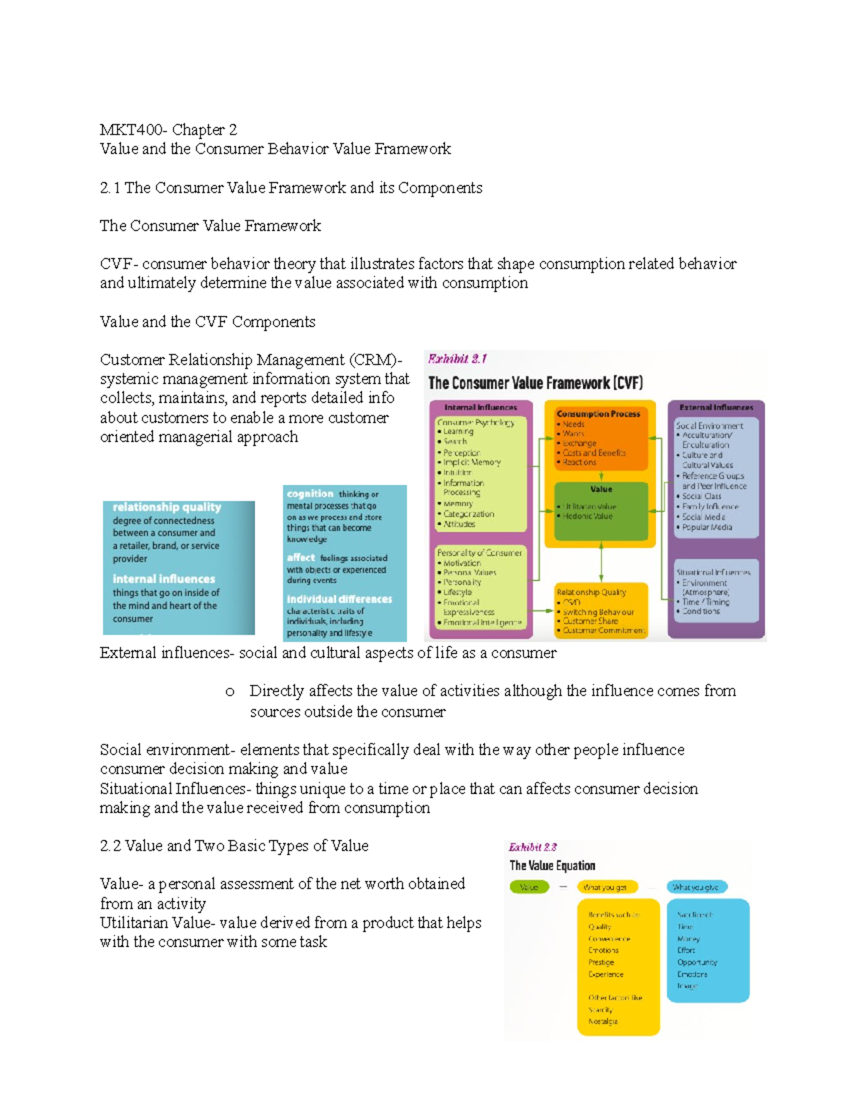 MKT400- chapter 2 consumer behaviour - MKT400- Chapter 2 Value and the ...