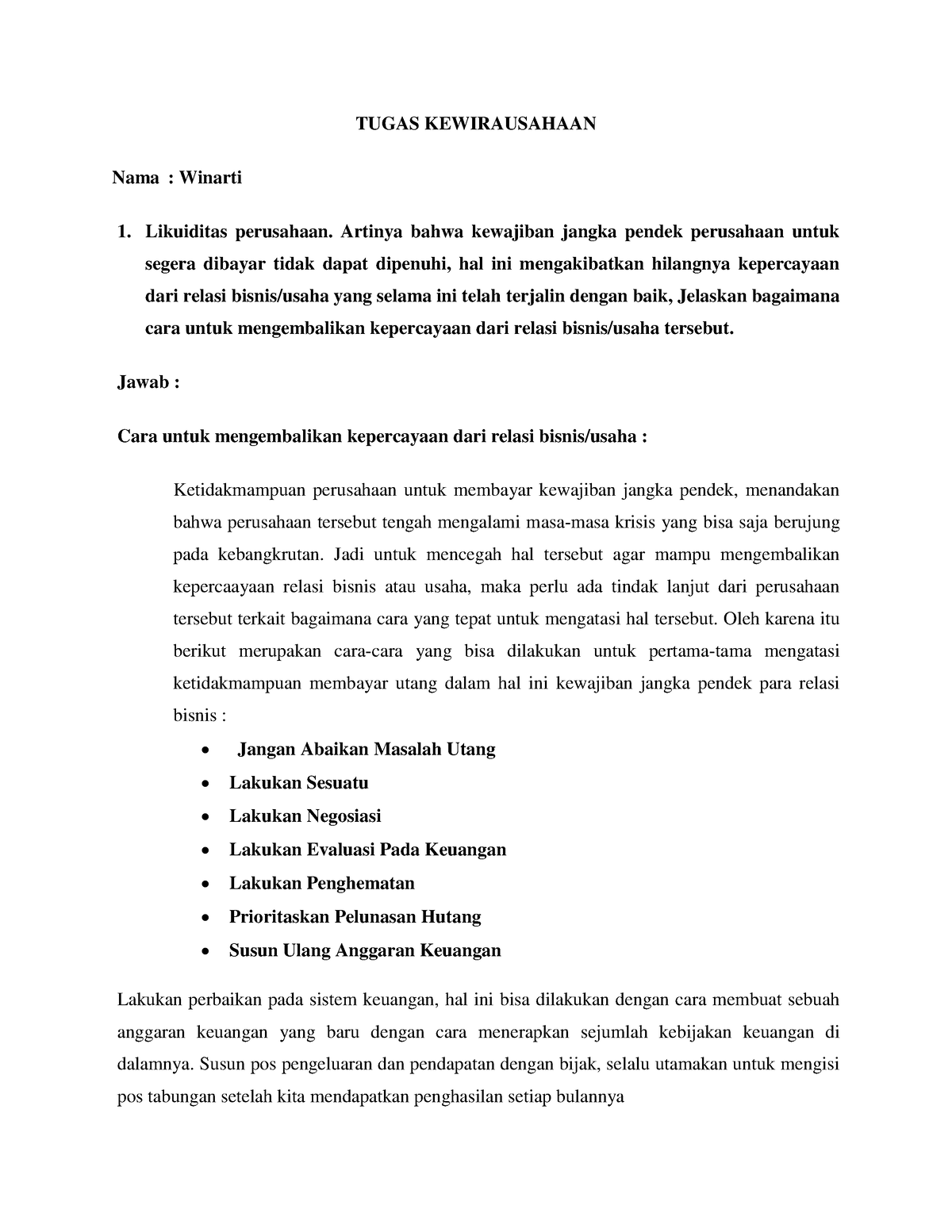 Tugas Kewirausahaan K-4 - TUGAS KEWIRAUSAHAAN Nama : Winarti 1 ...