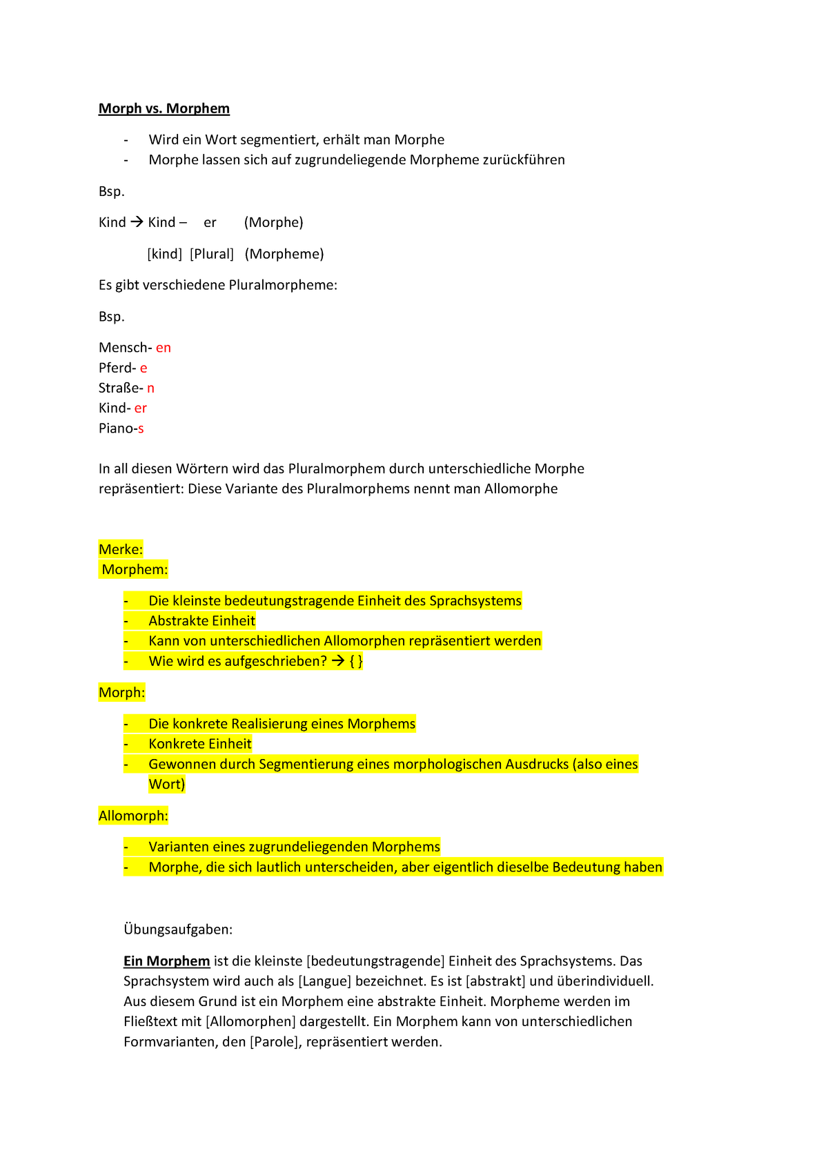 Morphologie, Syntax - Zusammenfassung von allen Tutorien und wichtigen  Folien, sowie Erklärungen für - Studocu