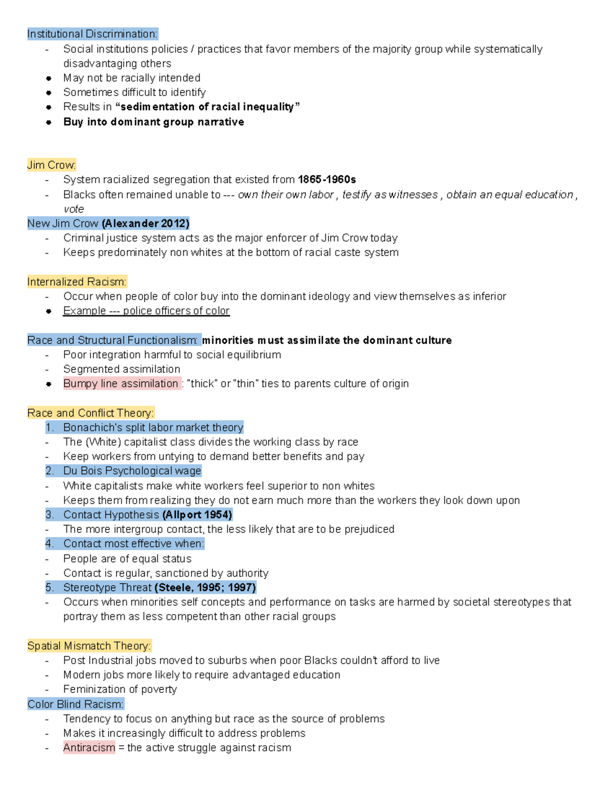 Social Problems Notes SOC 105 - Institutional Discrimination: - Social ...