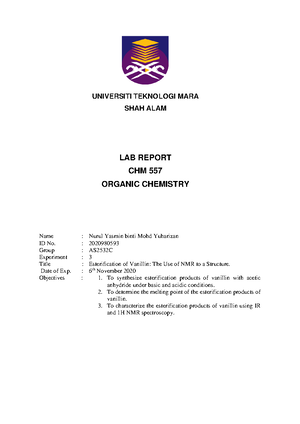 CHM557 LAB Report 3 - just for reference - Organic Chemistry 2 - UiTM ...