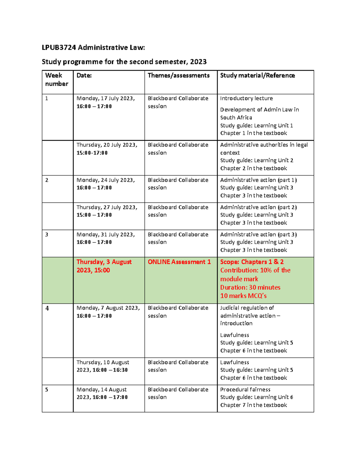 LPUB3724 Administrative Law Study Programme 2023 1 - LPUB3724 ...