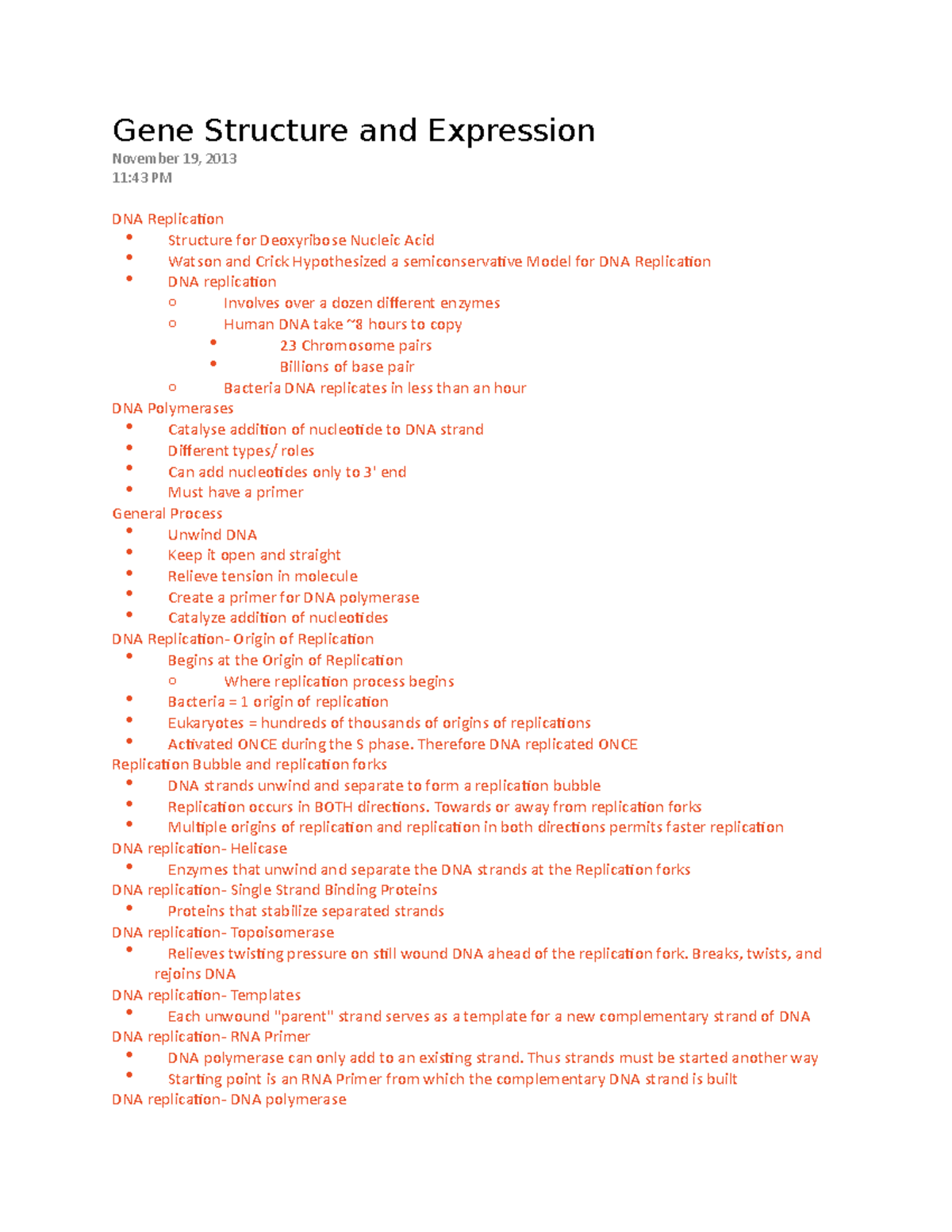 Gene Structure and Expression - Therefore DNA replicated ONCE ...
