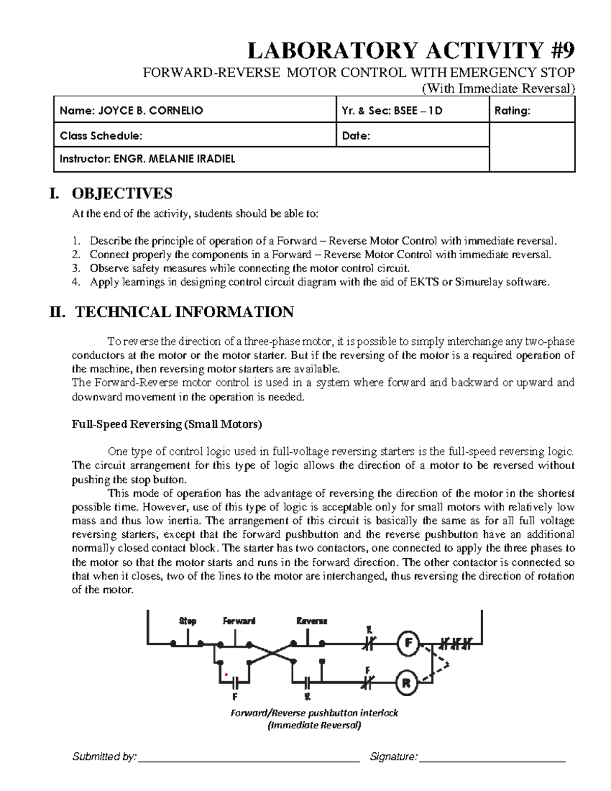 ESW2_LABORATORY_WORK_9 - LABORATORY ACTIVITY # 9 FORWARD-REVERSE MOTOR ...