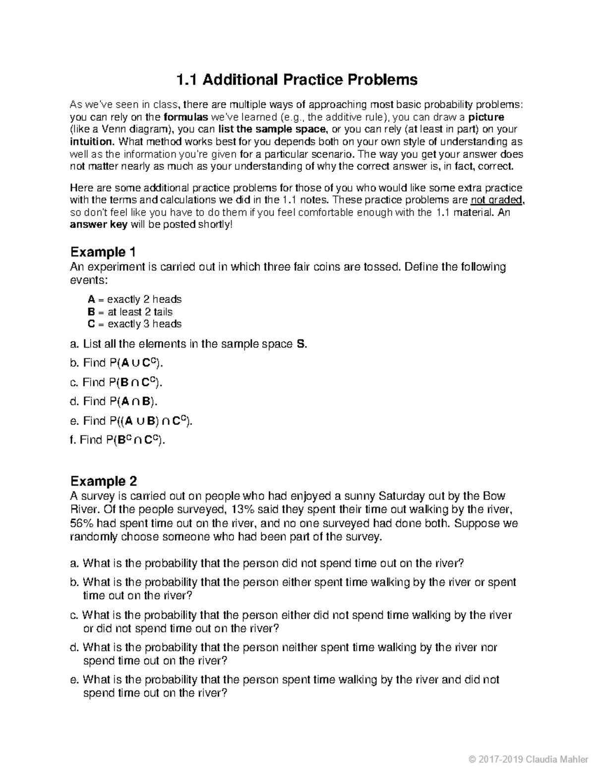 1.1 Additional Practice Problems along with Answers - 1 Additional ...
