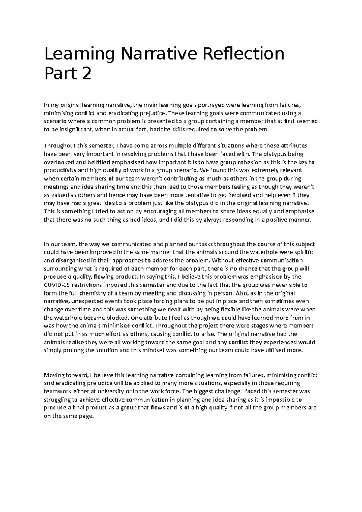 Assessment 1b (part 2) - none - Learning Narrative Reflection Part 2 In ...