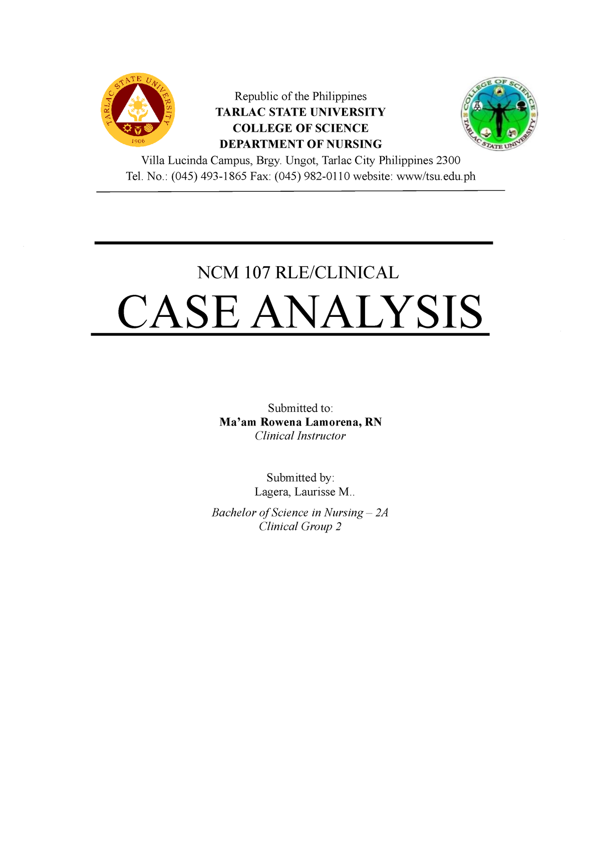 Case Analysis Lagera Republic Of The Philippines Tarlac State University College Of Science