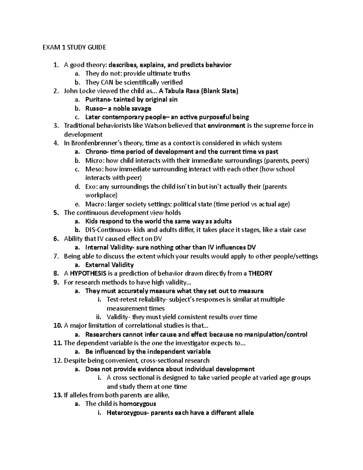 EXAM 1 Study Guide - Lecture notes 1-4 - EXAM 1 STUDY GUIDE 1. A good ...