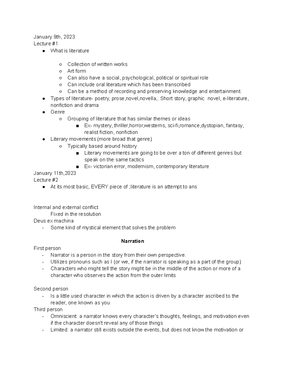 English - Lecture notes for class - January 9th, 2023 Lecture # What is ...