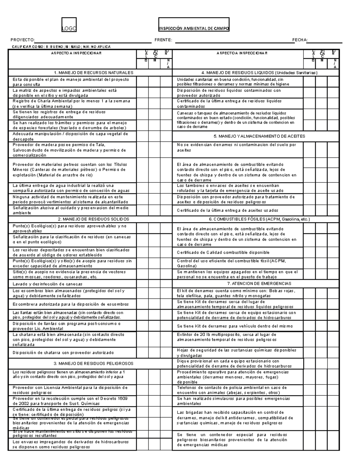 Auditoria Formato En Campo - Logo InspecciÓn Ambiental De Campo 