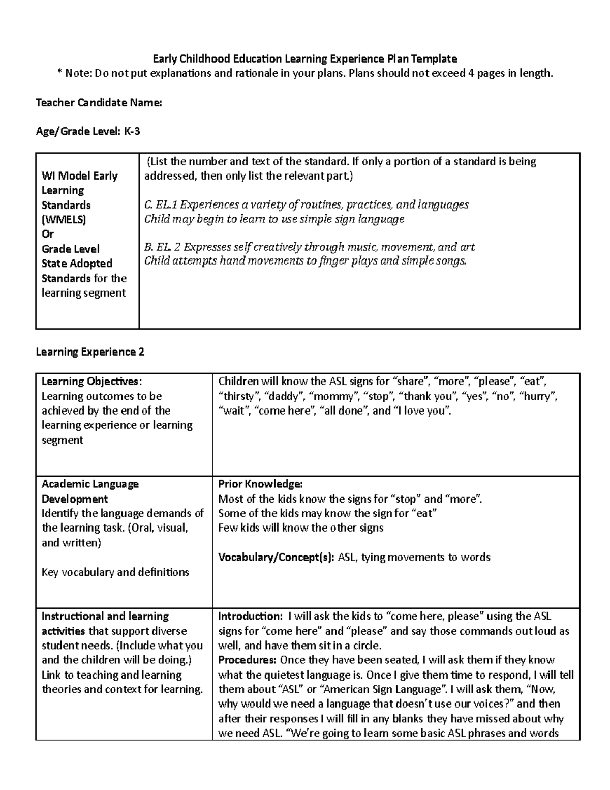 Learning Experience 2 You Will Create A Lesson Plan That Integrates 