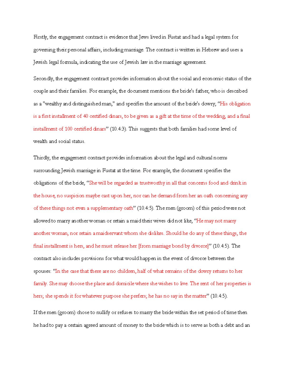 Ch10 - Jewish tradition - Firstly, the engagement contract is evidence ...