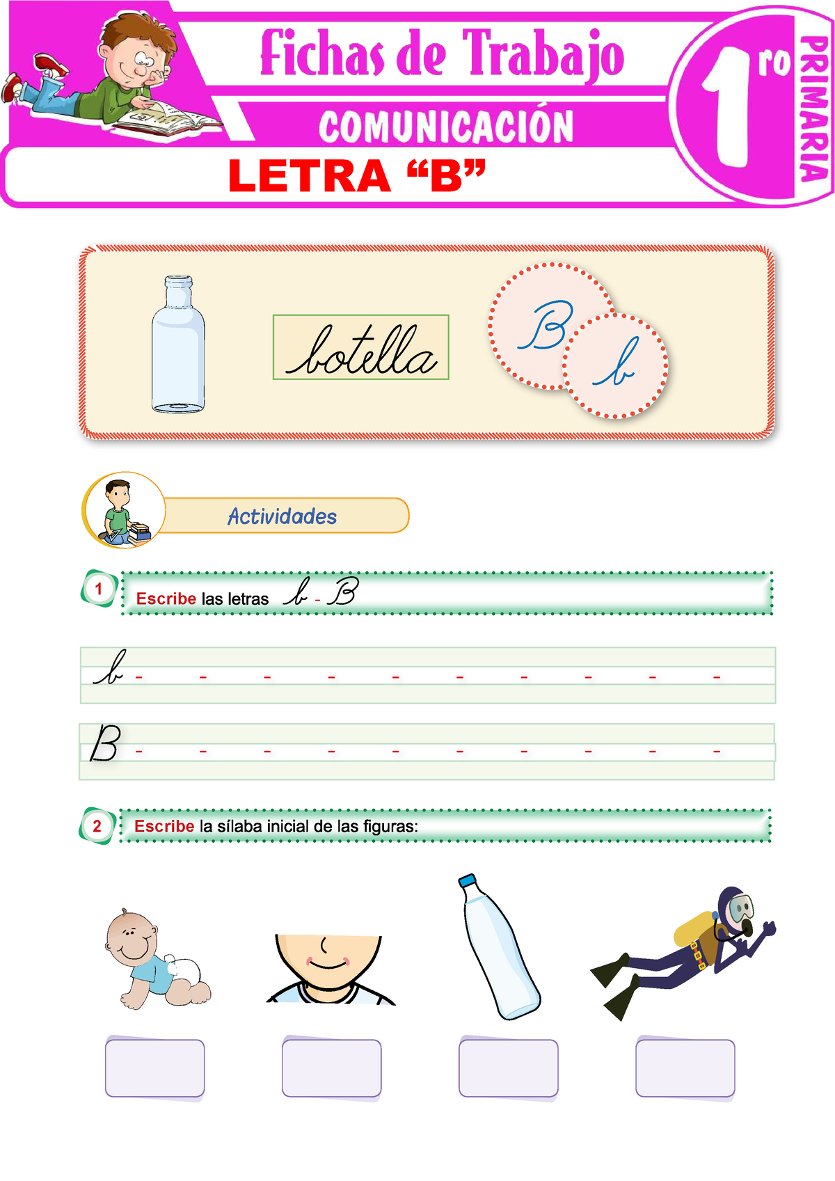 Letra “B” Para Primer Grado De Primaria - Botella B B B Escribe - 1 2 ...