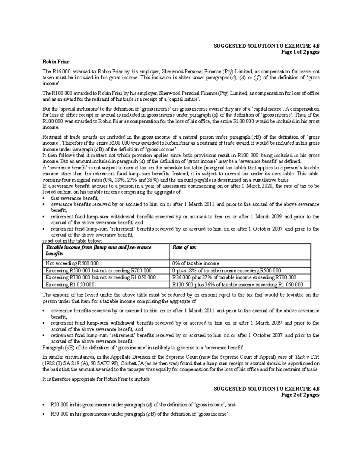 Suggested Solution 4 - MEMO to 4.8 - SUGGESTED SOLUTION TO EXERCISE 4 ...