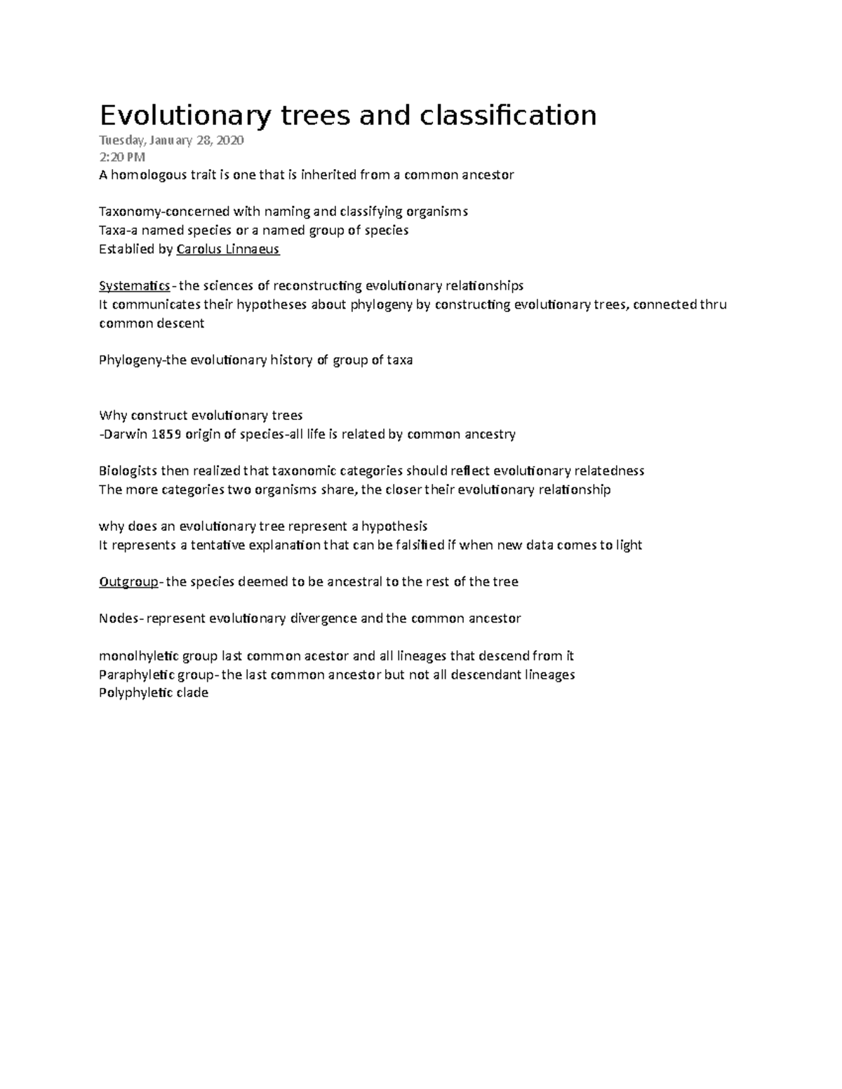 Evolutionary trees and classification Evolutionary trees and