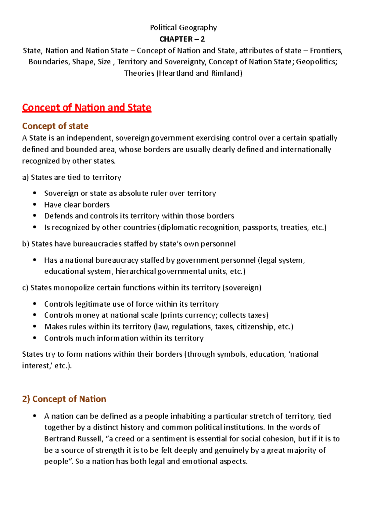 Chapter 2 Nation State And Nation State Political Geography CHAPTER 