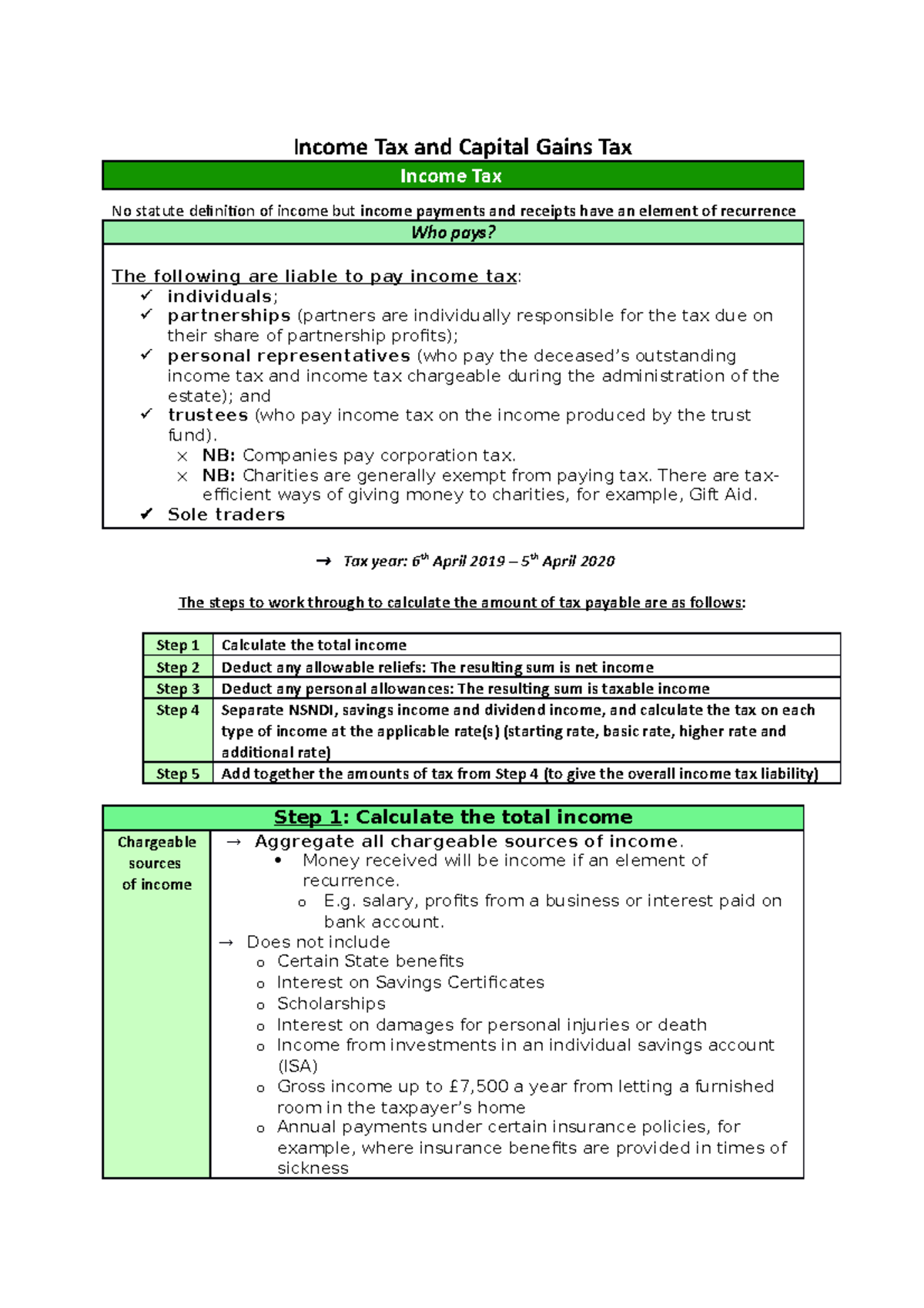 W7- Part 1 Income Tax - Income Tax And Capital Gains Tax Income Tax No ...