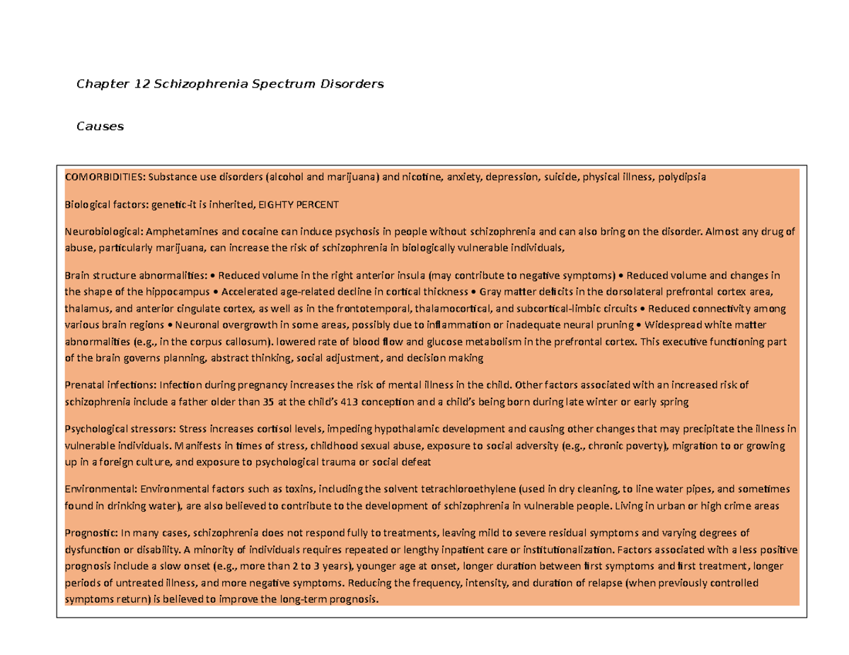 Chapter 12 Notes Filled - Chapter 12 Schizophrenia Spectrum Disorders ...