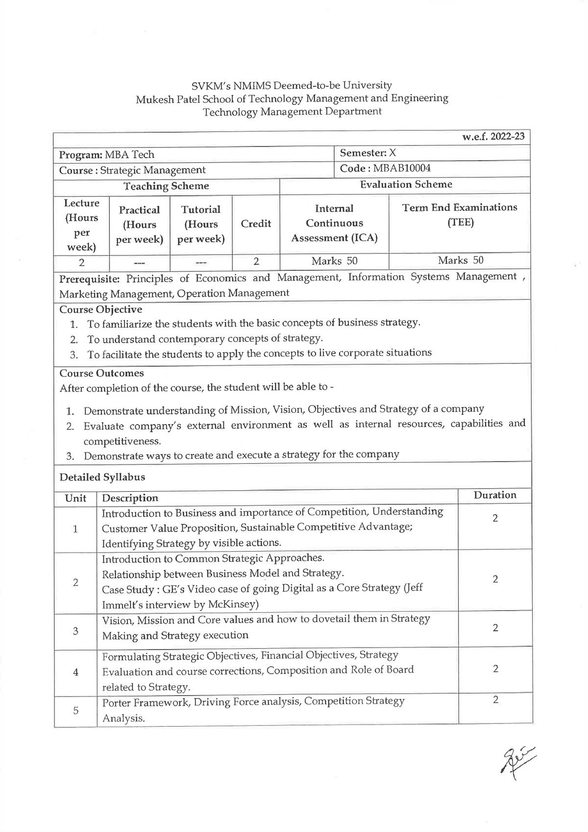 Strategic Management - Syllabus For Brief - Studocu