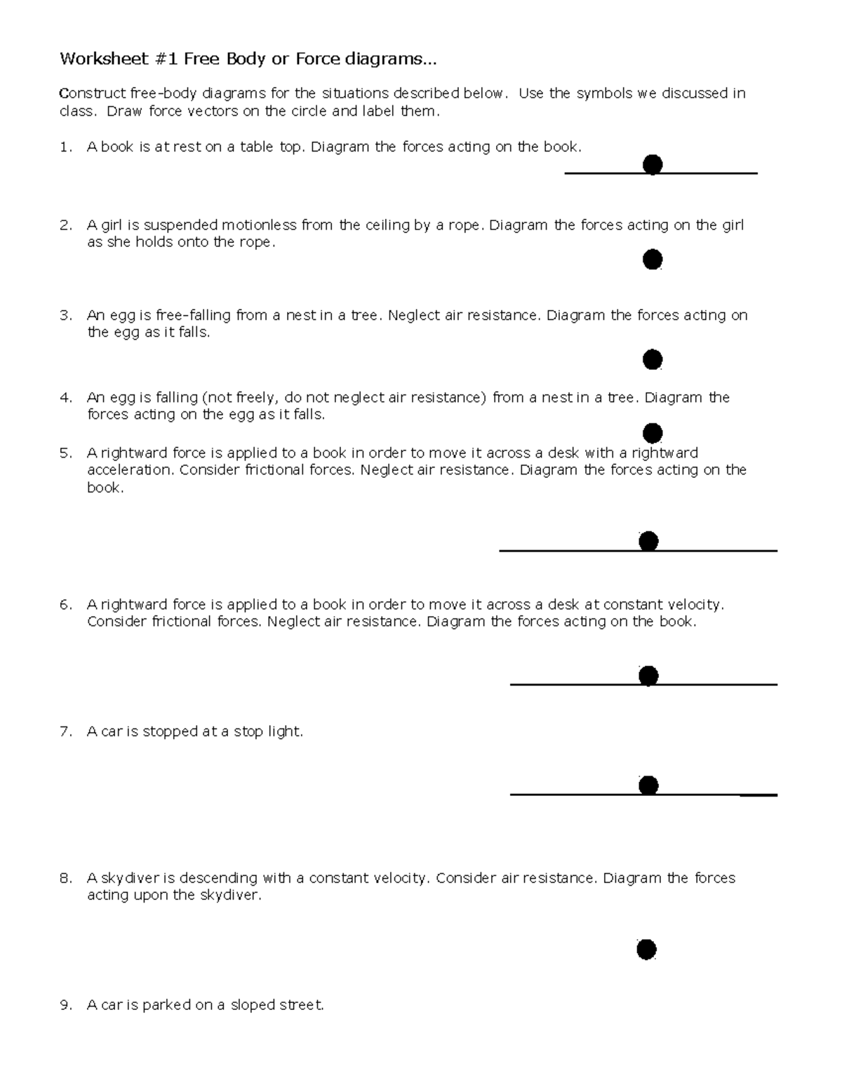 Free body worksheets - physics work sheet answer for free body diagram. -  Worksheet #1 Free Body or - Studocu