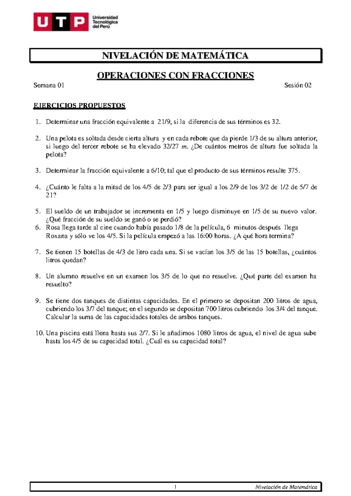 S01 S2 Resolver Ejercicios De Fracciones Nivelación De Matemática