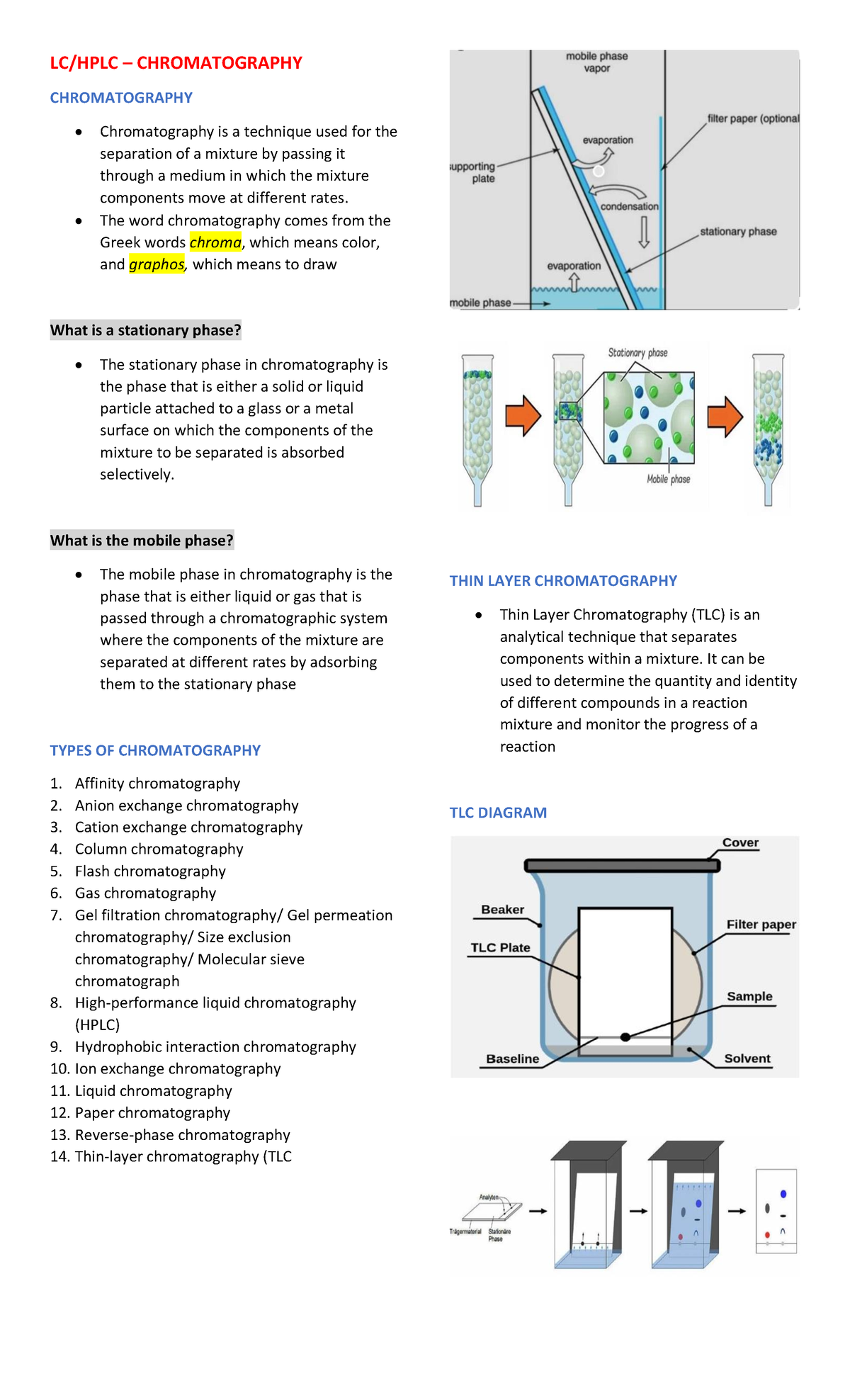 Notes Biochem LAB Midterm LC/HPLC CHROMATOGRAPHY CHROMATOGRAPHY