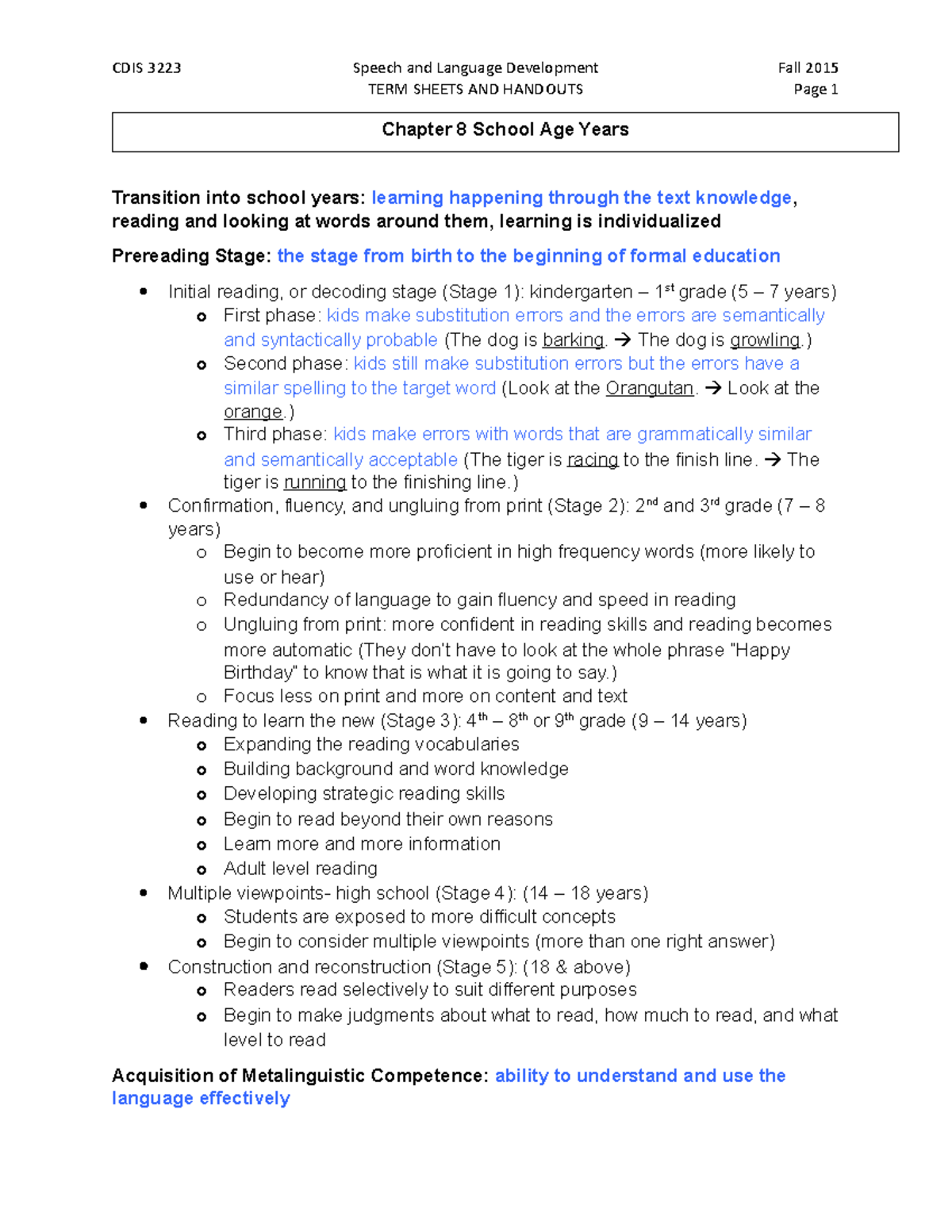 Chapter 8 - Lecture notes Ch 8 - CDIS 3223 Speech and Language ...