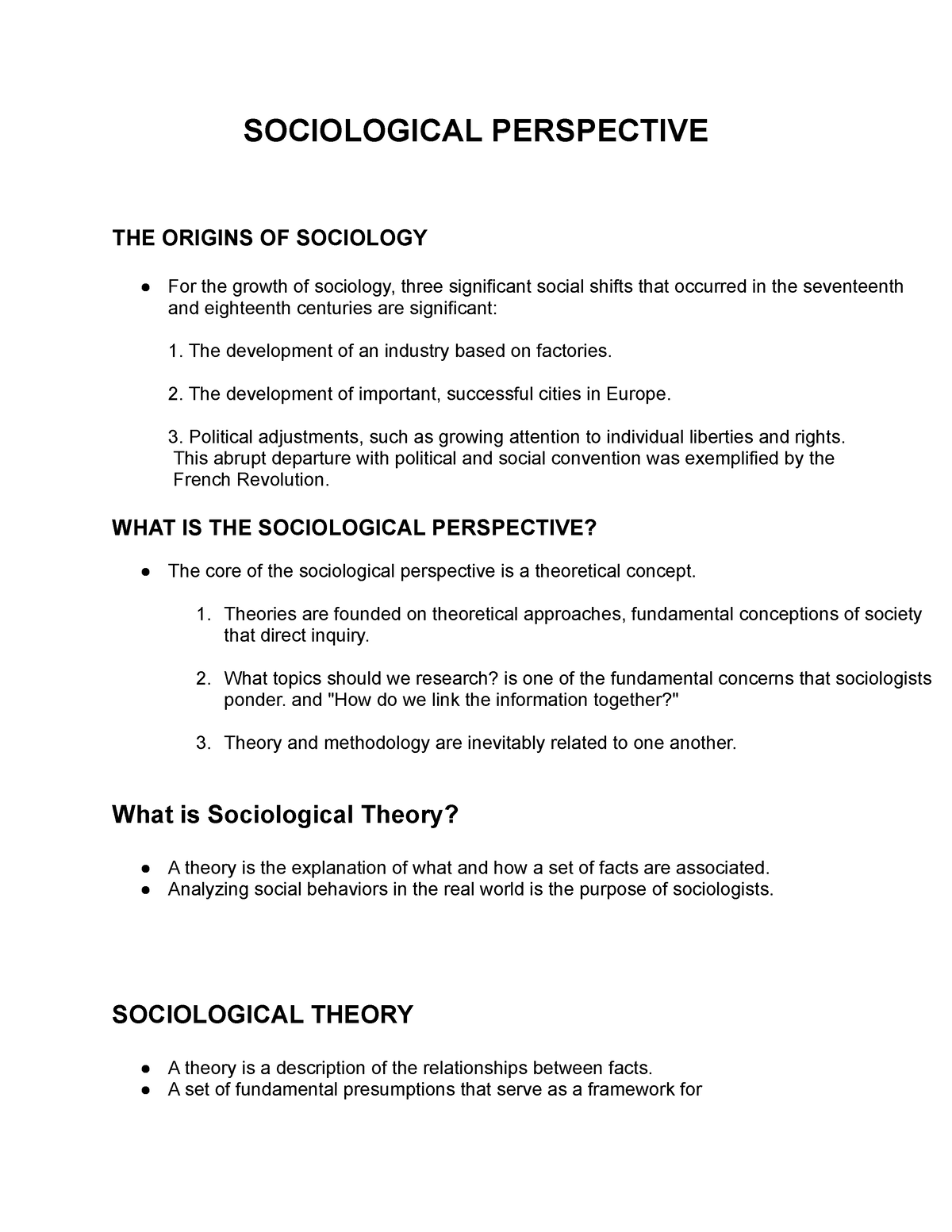 Unit 1 Sociological Perspective Sociological Perspective The Origins Of Sociology For The