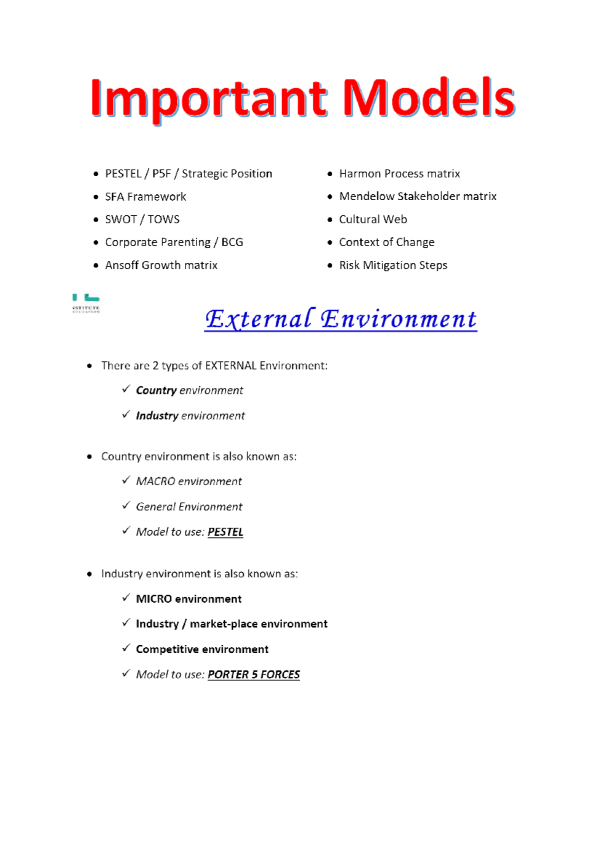 SBL - notes - Summary Strategic Business Leader (sbl) - Study Text ...
