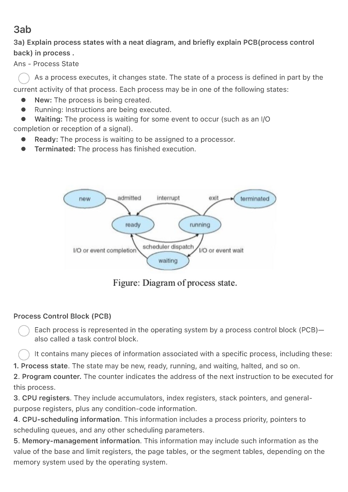 3ab - GOOD - 3ab 3a) Explain process states with a neat diagram, and ...