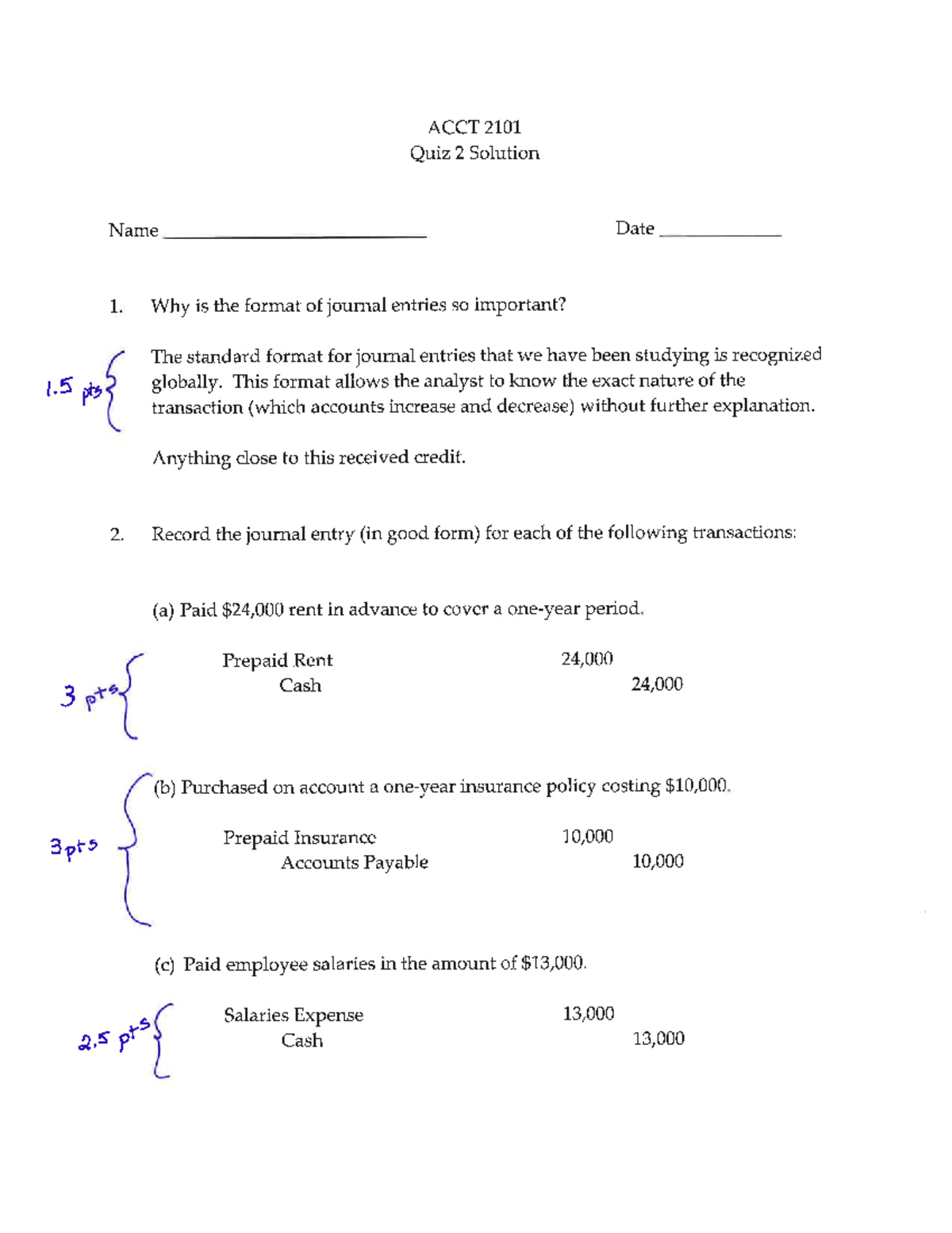 ACCT 2101 Quiz 2 Solution Spr23 - ACCT 2101 - Studocu