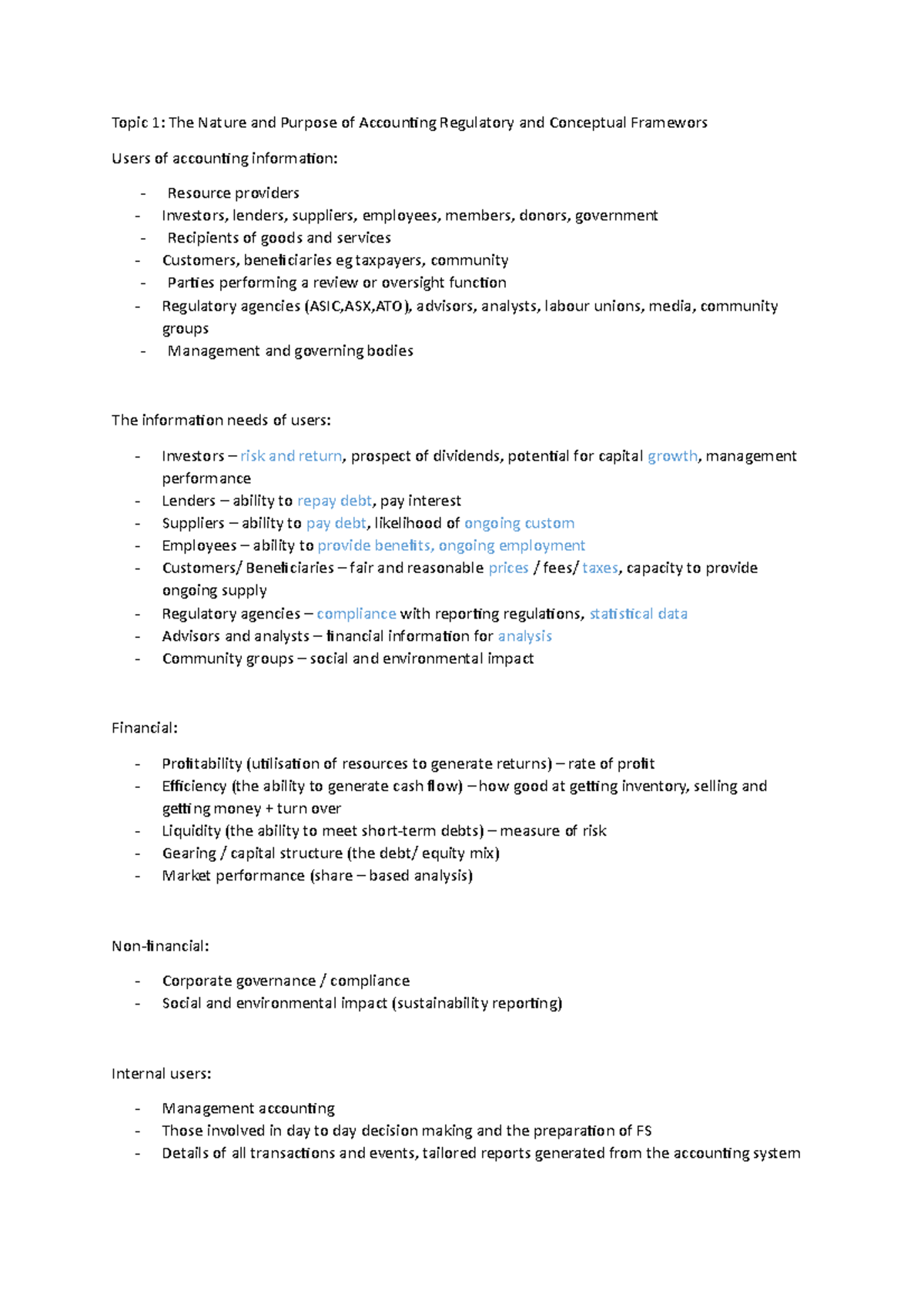 Accounting notes - Topic 1: The Nature and Purpose of Accounting ...