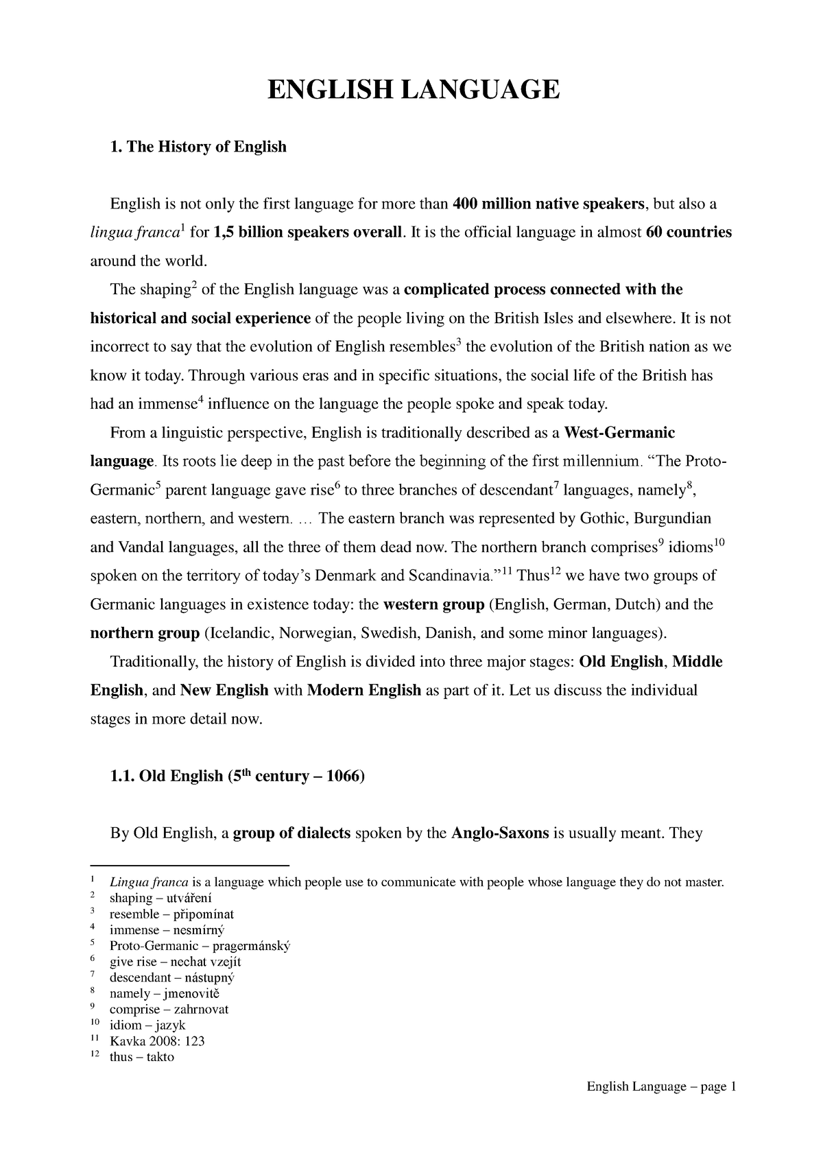 short essay on history of english language