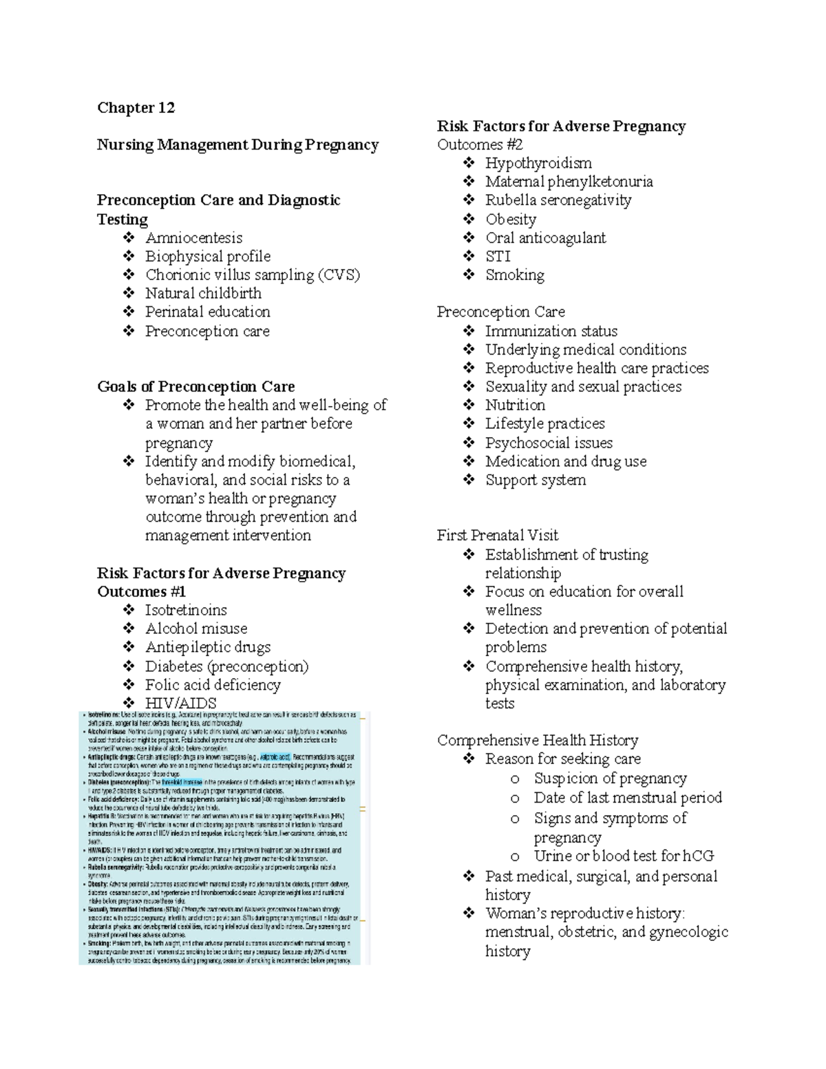 Chapter 12 notes Chapter 12 Nursing Management During Pregnancy