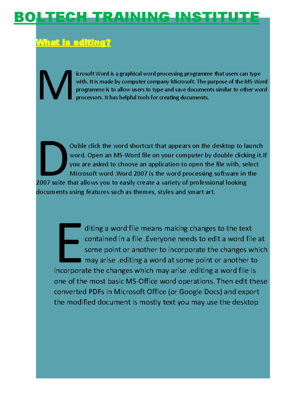 Brandon EXAM - What is editing? icrosoft Word is a graphical word ...