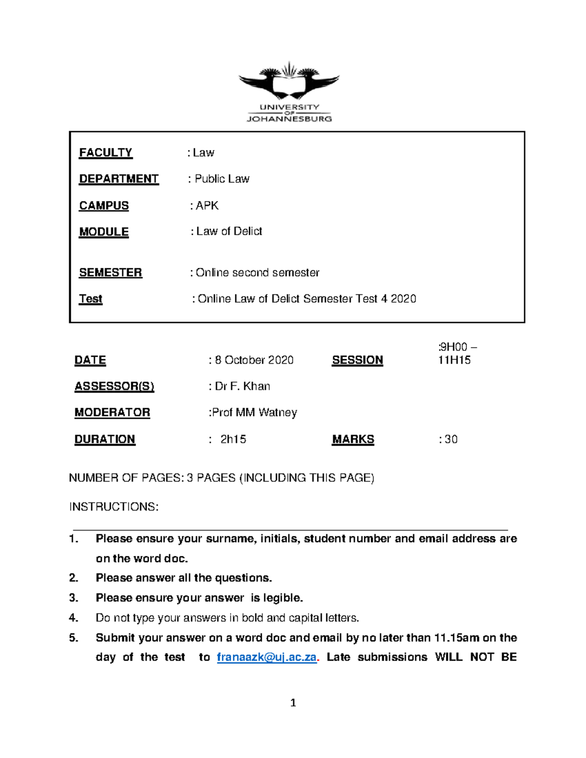 Test 4 - 1 FACULTY : Law DEPARTMENT : Public Law CAMPUS : APK MODULE ...